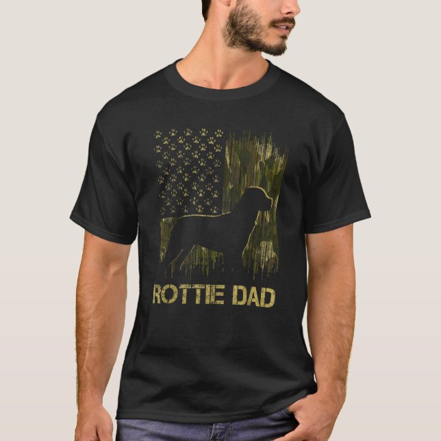 Camouflage USA Flag Proud Rottweiler Dog Dad Silho T-Shirt (Front)