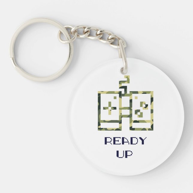 Camouflage Video Game Controller Ready Up Gamer Key Ring (Front)