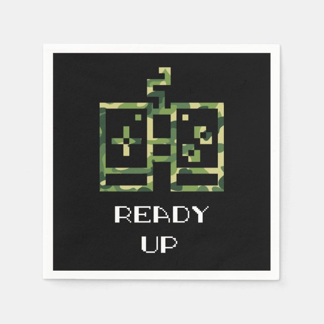 Camouflage Video Game Controller Ready Up Gamer Napkin (Front)