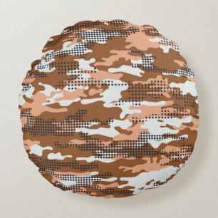 Camouflage wallpaper with polka dots abstract seam round cushion