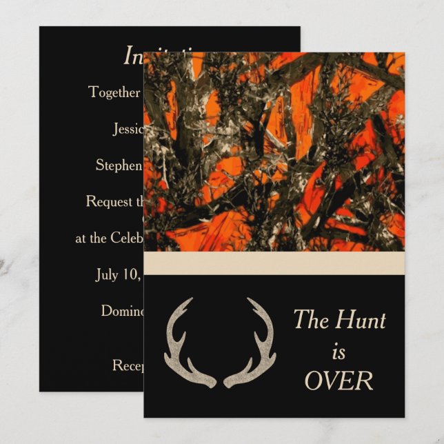 Camouflage Wedding Invitation with deer horns. (Front/Back)