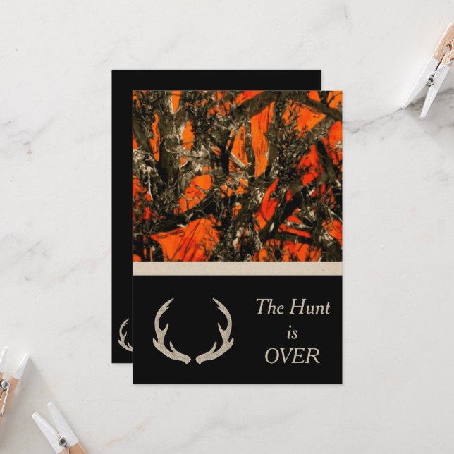 Camouflage Wedding Invitation with deer horns. (Front/Back In Situ)