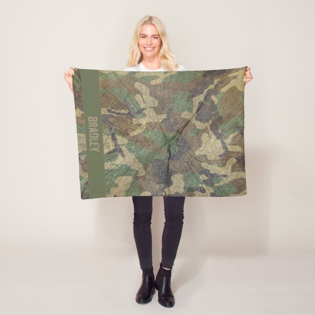 Camouflage Wood Effect Hunting and Fishing Camo Fleece Blanket (In Situ)