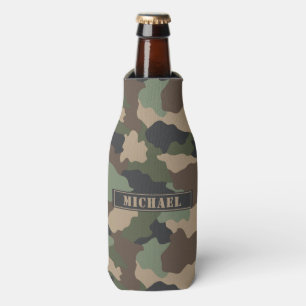 Camouflage Woodland Camo Khaki Tan Black Monogram Bottle Cooler