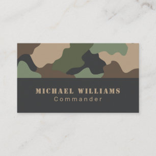 Camouflage Woodland Camo Khaki Tan Black Monogram Business Card