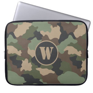 Camouflage Woodland Camo Khaki Tan Black Monogram Laptop Sleeve