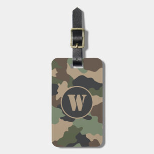 Camouflage Woodland Camo Khaki Tan Black Monogram Luggage Tag