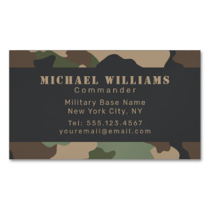 Camouflage Woodland Camo Khaki Tan Black Monogram Magnetic Business Card