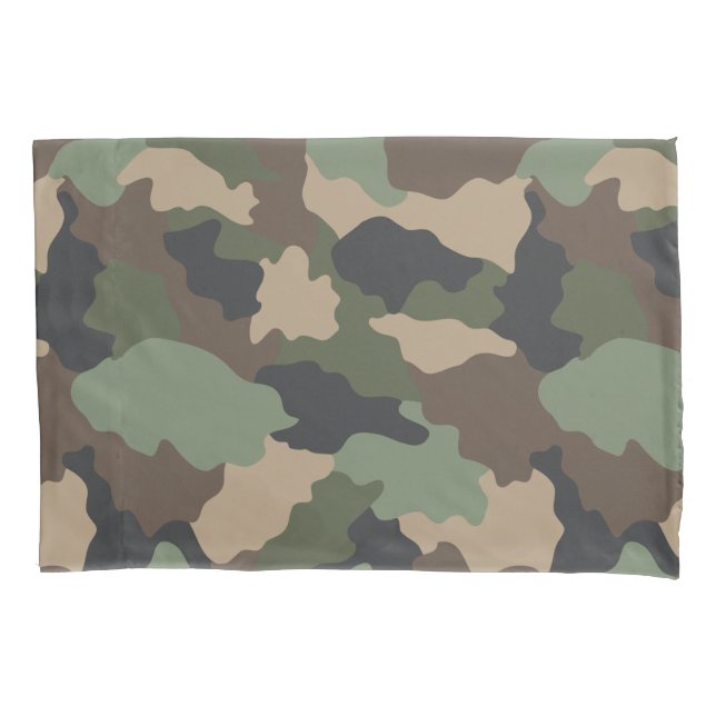 Camouflage Woodland Camo Khaki Tan Black Monogram Pillowcase (Front)