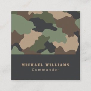 Camouflage Woodland Camo Khaki Tan Black Monogram Square Business Card