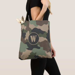 Camouflage Woodland Camo Khaki Tan Black Monogram Tote Bag