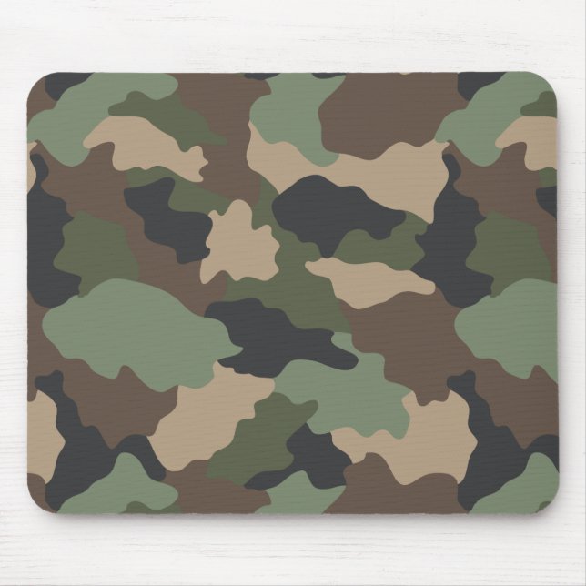 Camouflage Woodland Camo Khaki Tan Black Mouse Mat (Front)