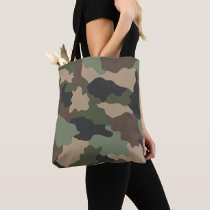 Camouflage Woodland Camo Khaki Tan Black Tote Bag