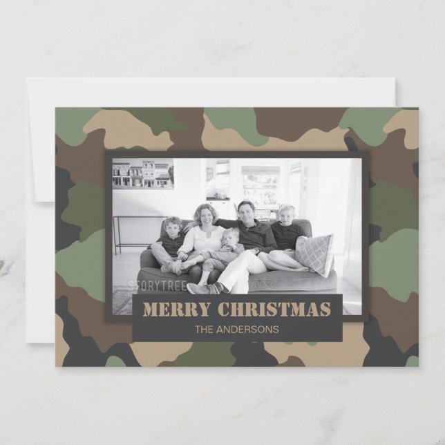 Camouflage Woodland Camo Military Christmas Photo Holiday Card (Front)