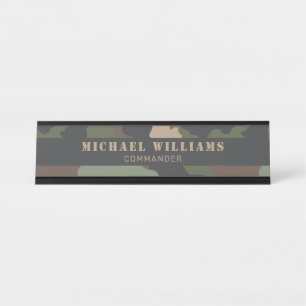 Camouflage Woodland Camo Military Khaki Tan Black Desk Name Plate