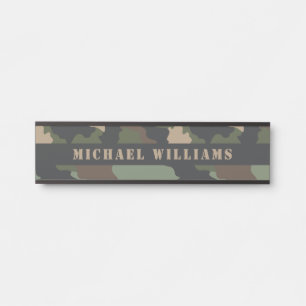 Camouflage Woodland Camo Military Khaki Tan Black Door Sign