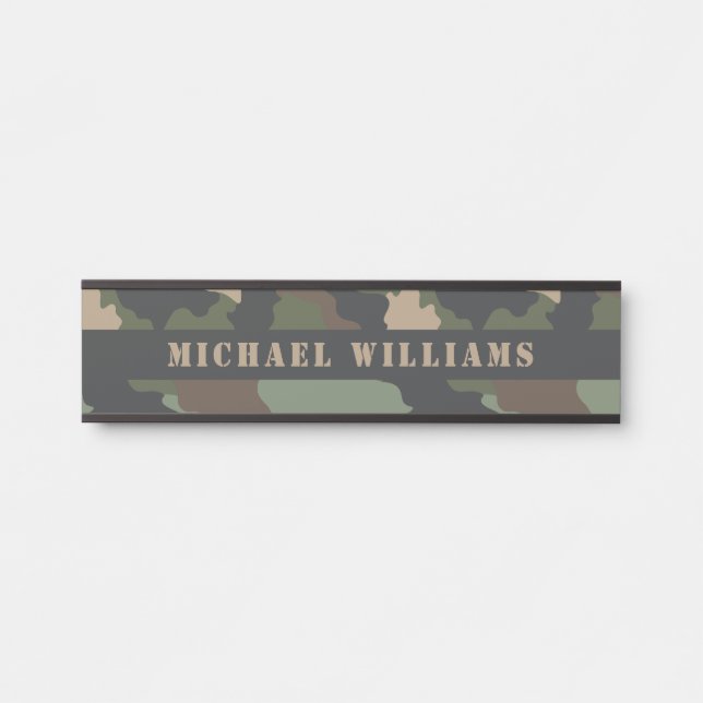 Camouflage Woodland Camo Military Khaki Tan Black Door Sign (Front)