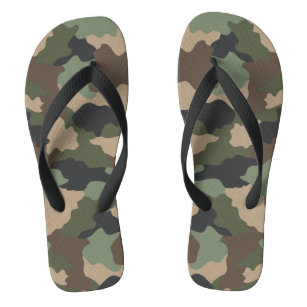 Camouflage Woodland Camo Military Khaki Tan Black Flip Flops