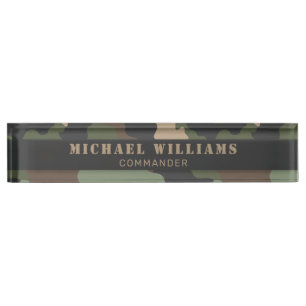 Camouflage Woodland Camo Military Khaki Tan Black Nameplate