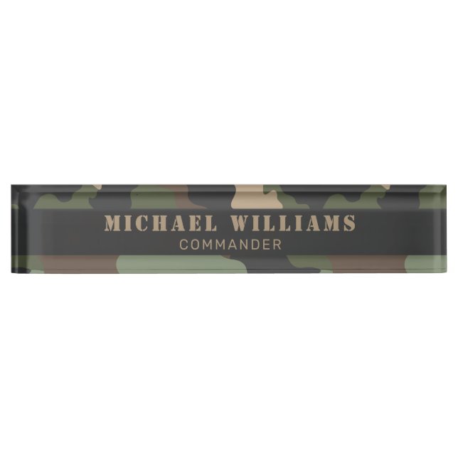 Camouflage Woodland Camo Military Khaki Tan Black Nameplate (Front)