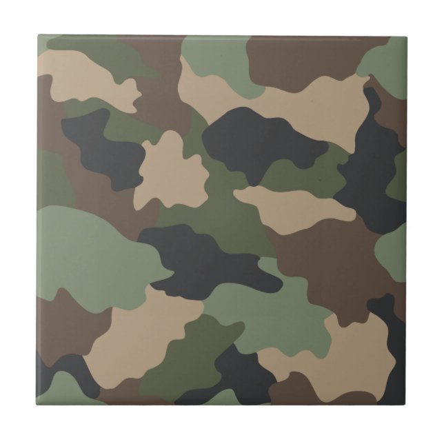Camouflage Woodland Camo Military Khaki Tan Black Tile (Front)