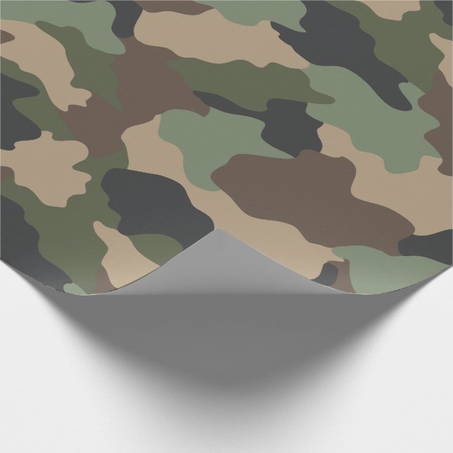 Camouflage Woodland Camo Military Khaki Tan Black Wrapping Paper (Corner)