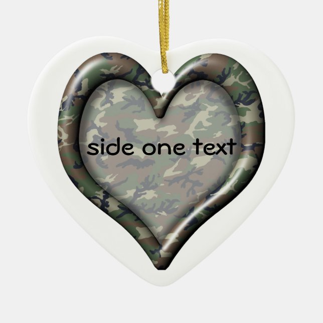 Camouflage Woodland Forest Heart Ceramic Tree Decoration (Front)