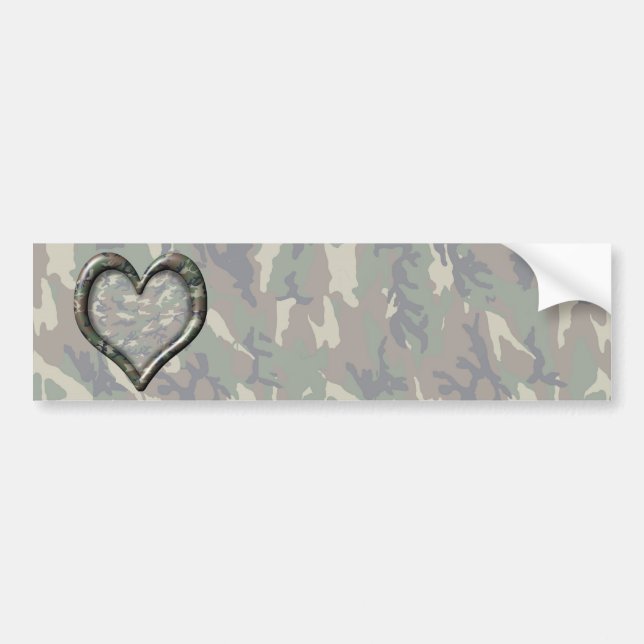 Camouflage Woodland Forest Heart on Camo Bumper Sticker (Front)
