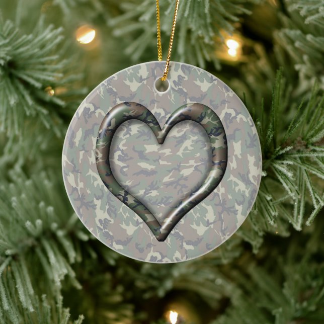Camouflage Woodland Forest Heart on Camo Ceramic Tree Decoration (Tree)