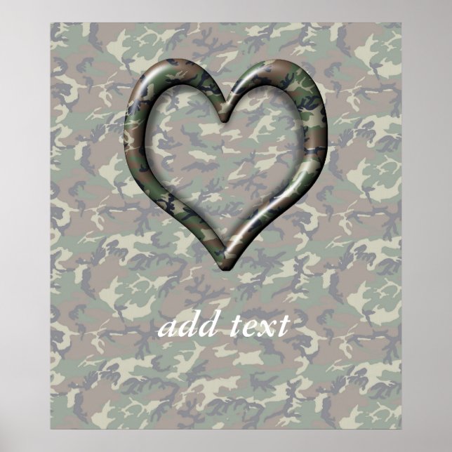 Camouflage Woodland Forest Heart on Camo Poster (Front)