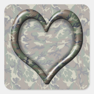 Camouflage Woodland Forest Heart on Camo Square Sticker