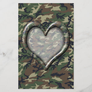 Camouflage Woodland Forest Heart on Camo Stationery