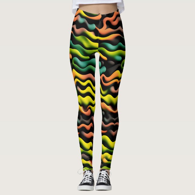 Camouflage Yellow Orange Psychedelic Pattern Leggings (Front)