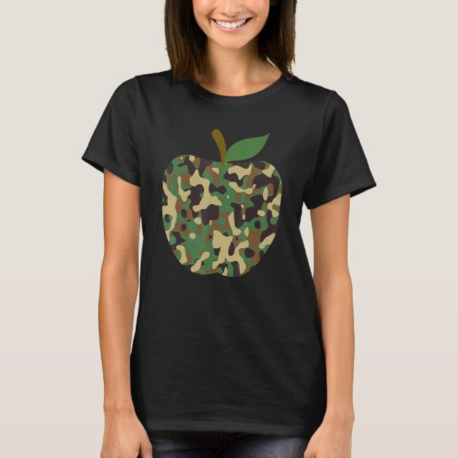 Camouflaged Apple First Day Of School Teaching Tea T-Shirt (Front)