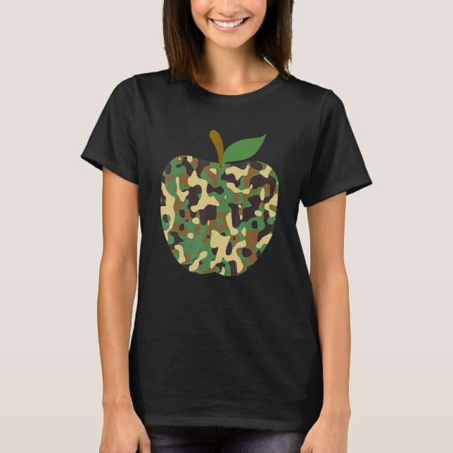 Camouflaged Apple First Day Of School Teaching Tea T-Shirt (Front)