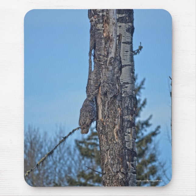 Camouflaged Great Grey Owl and Tree Wildlife Photo Mouse Mat (Front)