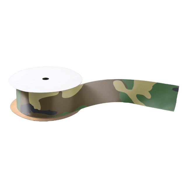 Camouflaged green and brown military satin ribbon (Spool)