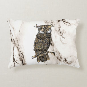 Camouflaged Owl on Brown Marble Decorative Cushion