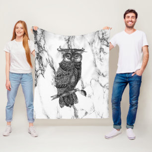 Camouflaged Owl on Marble Fleece Blanket