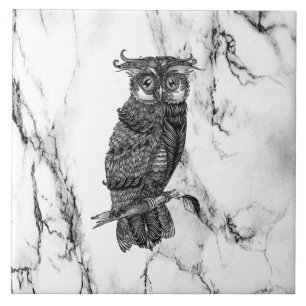 Camouflaged Owl on Marble Tile