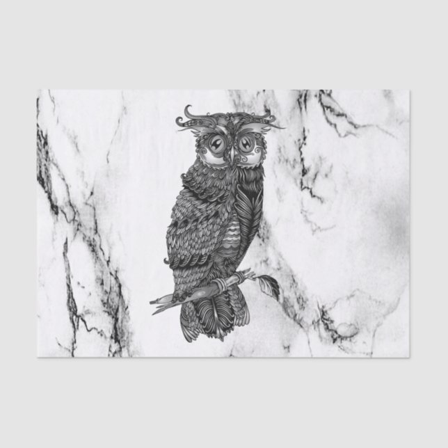 Camouflaged Owl on Marble Tissue Paper (Front)