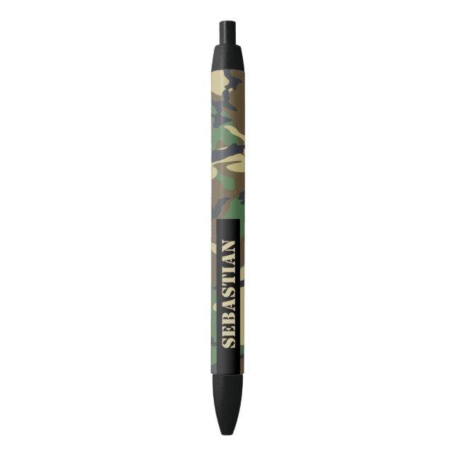 Camouflaged Pattern Personalised Black Ink Pen (Front Vertical)