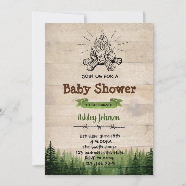 Camp baby shower party invitation (Front)