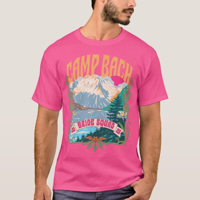 Camp Bach 2025 Bride Squad Retro Camping Bachelore T-Shirt (Front)