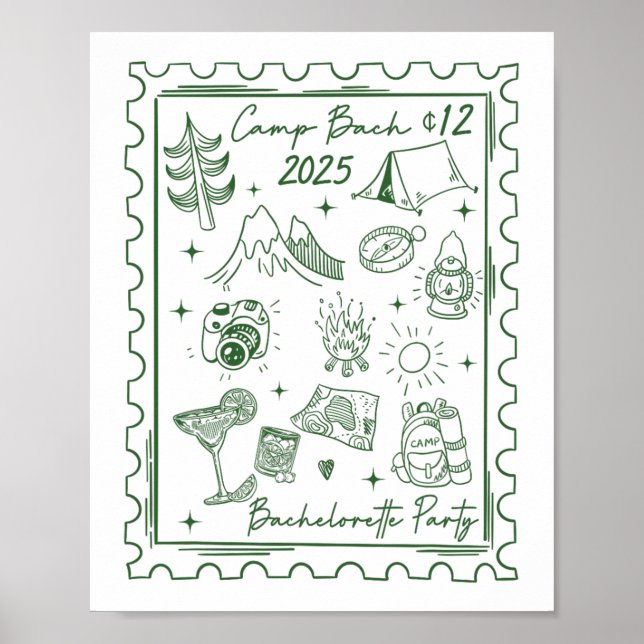 Camp Bach 2025 Team Bride Retro Camping Bacheloret Poster (Front)