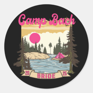 Camp Bach Bride Bridesmaid Retro Camping Bachelore Classic Round Sticker
