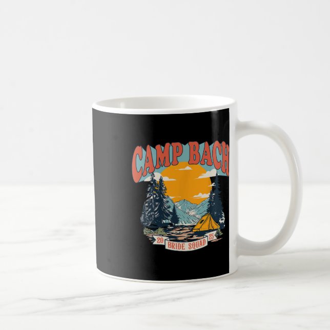 Camp Bach Bride Squad 2025 Retro Camping Bachelore Coffee Mug (Right)
