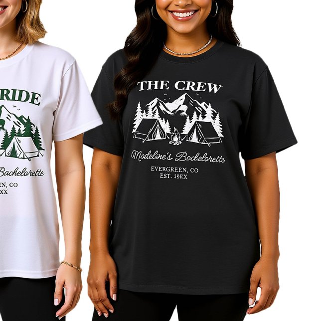 Camp Bachelorette Camping Forest Modern Cabin Crew T-Shirt (camp bachelorette bridesmaid crew shirts camping glamping elegant modern classic)