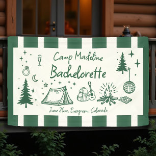 Camp Bachelorette Camping Hand Drawn Green Stripes Banner