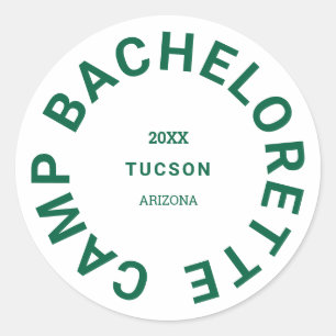 Camp Bachelorette Forest Green Personalised Classic Round Sticker